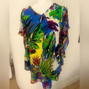 Tropical print Milly mini dress, size 8. 100% silk.